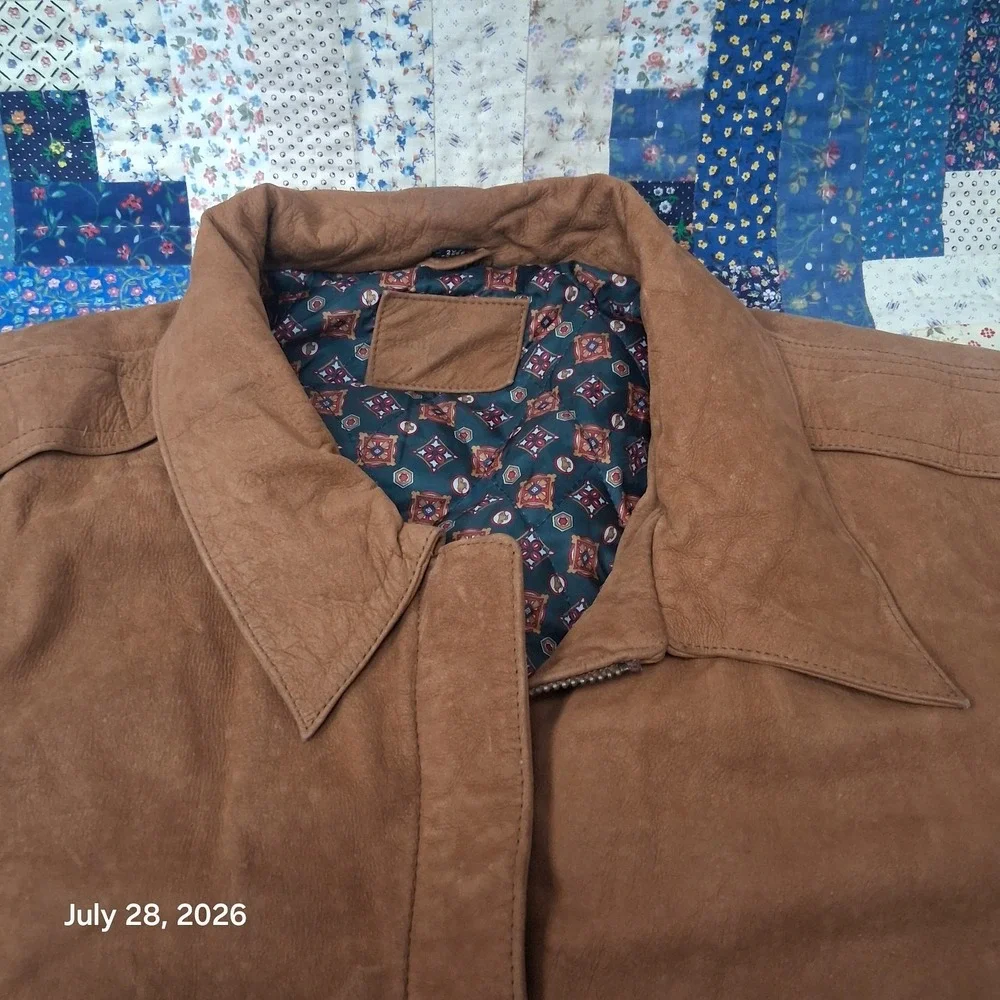 Vintage Hunt Club Womens Leather Bomber Jacket Size 2X Brown Soft Lined
